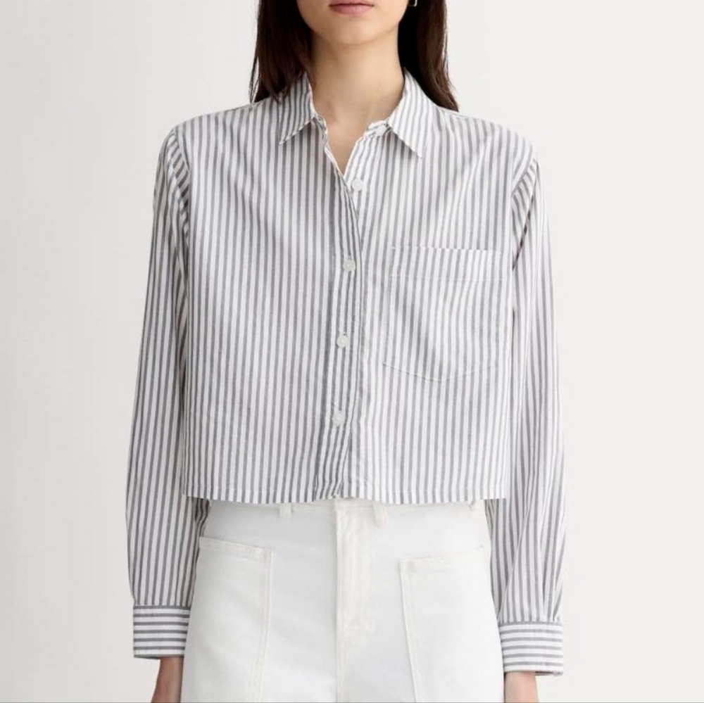 NWT Everlane Boxy Cotton PJ Top In Blue And White Stripe